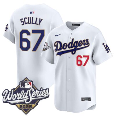 Dodgers 2025 World Series Gold Trim Vapor Premier Limited Jersey - White Vin Scully