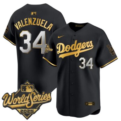 Dodgers 2025 World Series Vapor Premier Limited Jersey - Black Gold Fernando Valenzuela