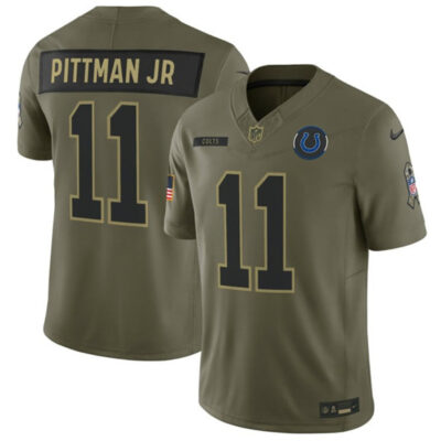 Indianapolis Colts #11 Michael Pittman Jr. Olive 2025 Salute to Service Limited Football Stitched Jersey