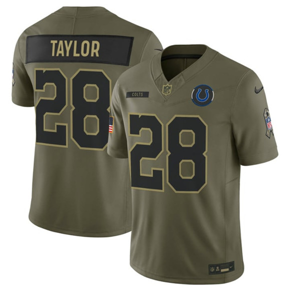 Indianapolis Colts #28 Jonathan Taylor Olive 2025 Salute to Service Limited Football Stitched Jersey