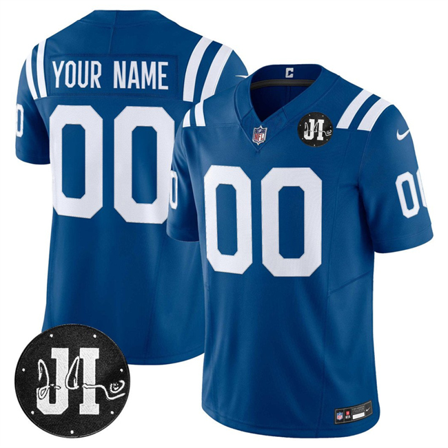 Indianapolis Colts Active Player Custom Blue 2025 F.U.S.E. Jim Irsay Patch Vapor Limited Football Stitched Jersey