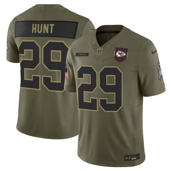 Kansas City Chiefs #29 Kareem Hunt Olive 2025 Salute to Service Limited Football Stitched Jersey