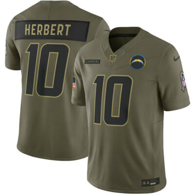 Los Angeles Chargers #10 Justin Herbert Olive 2025 Salute to Service Limited Football Stitched Jersey
