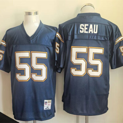 Los Angeles Chargers #55 Junior Seau Navy Throwback Football Stitched Jersey