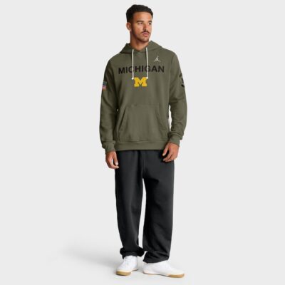 Michigan Wolverines Jordan Brand 2025 Military Appreciation Dri-FIT Hoodie - Olive - Image 3
