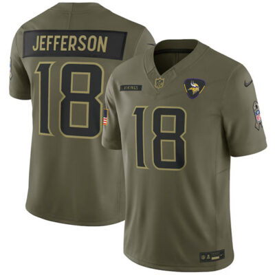 Minnesota Vikings #18 Justin Jefferson Olive 2025 Salute to Service Limited Football Stitched Jersey