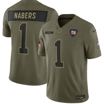 New York Giants #1 Malik Nabers Olive 2025 Salute to Service Limited Football Stitched Jersey