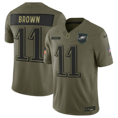 Philadelphia Eagles #11 A.J. Brown Olive 2025 Salute to Service Limited Football Stitched Jersey