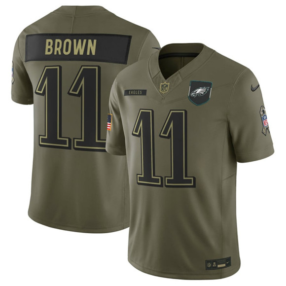 Philadelphia Eagles #11 A.J. Brown Olive 2025 Salute to Service Limited Football Stitched Jersey