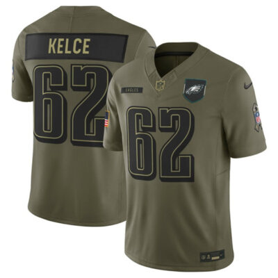 Philadelphia Eagles #62 Jason Kelce Olive 2025 Salute to Service Limited Football Stitched Jersey