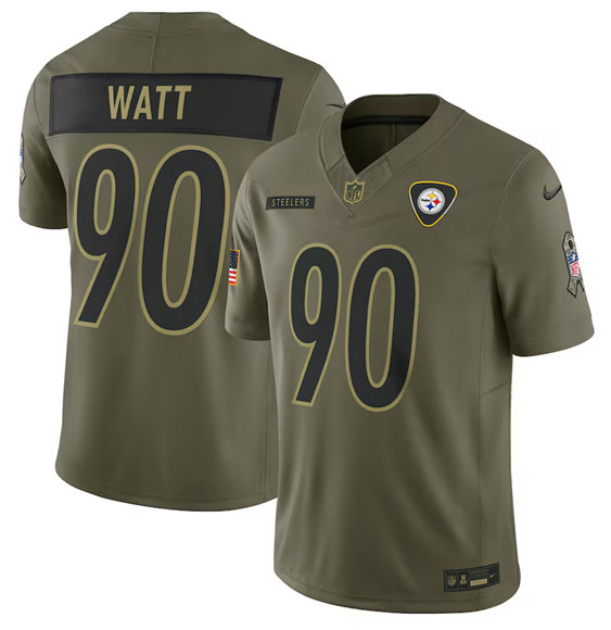 Pittsburgh Steelers #90 T.J. Watt Olive 2025 Salute to Service Limited Football Stitched Jersey