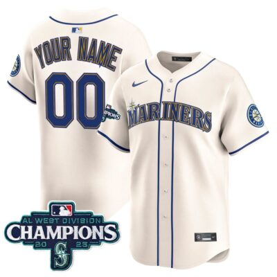 Seattle Mariners 2025 AL West Division Champions Vapor Premier Custom Jersey - Cream