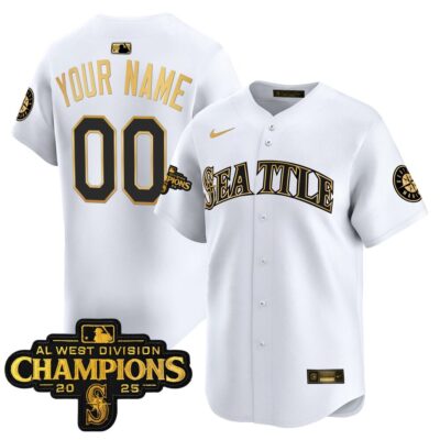Seattle Mariners 2025 AL West Division Champions Vapor Premier Custom Jersey - White Gold