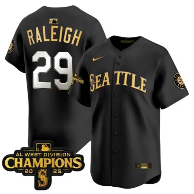 Seattle Mariners 2025 AL West Division Champions Vapor Premier Jersey - Black Gold Cal Raleigh