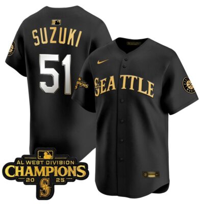 Seattle Mariners 2025 AL West Division Champions Vapor Premier Jersey - Black Gold Ichiro Suzuki
