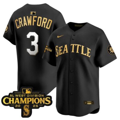 Seattle Mariners 2025 AL West Division Champions Vapor Premier Jersey - Black Gold J.P. Crawford