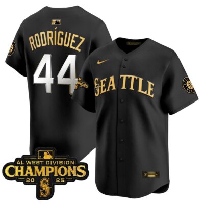Seattle Mariners 2025 AL West Division Champions Vapor Premier Jersey - Black Gold Julio Rodriguez