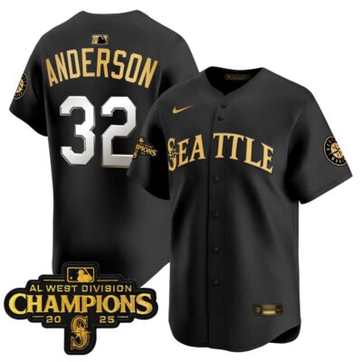 Seattle Mariners 2025 AL West Division Champions Vapor Premier Jersey - Black Gold Kade Anderson