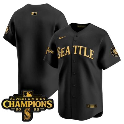 Seattle Mariners 2025 AL West Division Champions Vapor Premier Jersey - Black Gold Team