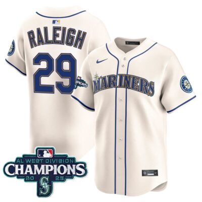 Seattle Mariners 2025 AL West Division Champions Vapor Premier Jersey - Cream Cal Raleigh