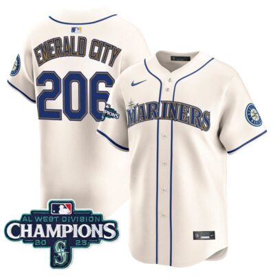 Seattle Mariners 2025 AL West Division Champions Vapor Premier Jersey - Cream Emerald City 206