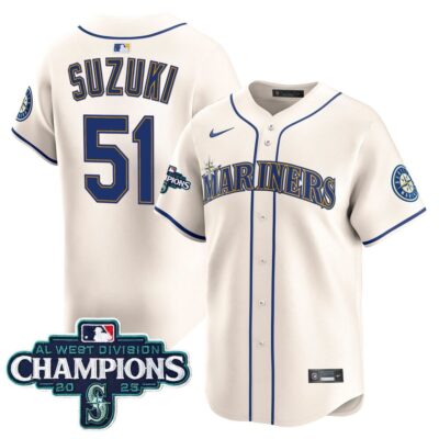 Seattle Mariners 2025 AL West Division Champions Vapor Premier Jersey - Cream Ichiro Suzuki