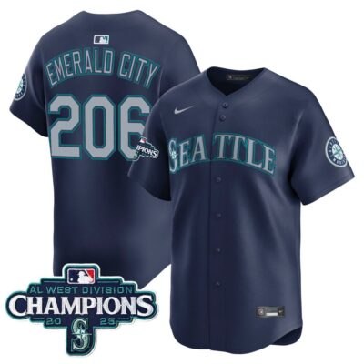 Seattle Mariners 2025 AL West Division Champions Vapor Premier Jersey - Navy Emerald City 206