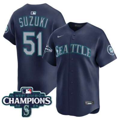 Seattle Mariners 2025 AL West Division Champions Vapor Premier Jersey - Navy Ichiro Suzuki