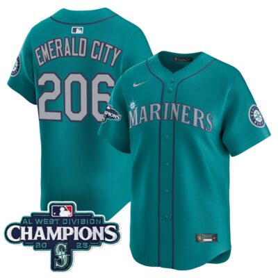 Seattle Mariners 2025 AL West Division Champions Vapor Premier Jersey - Teal Emerald City 206