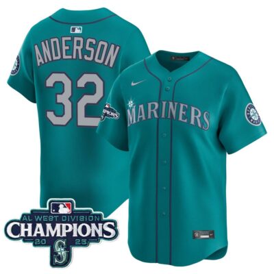 Seattle Mariners 2025 AL West Division Champions Vapor Premier Jersey - Teal Kade Anderson