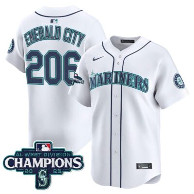 Seattle Mariners 2025 AL West Division Champions Vapor Premier Jersey - White Emerald City 206