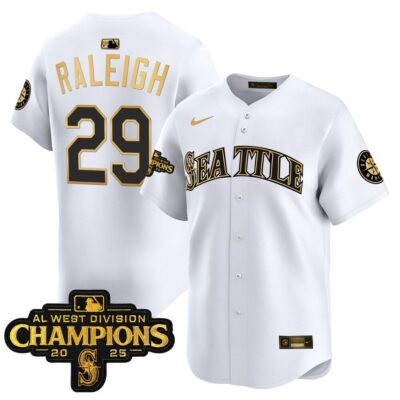 Seattle Mariners 2025 AL West Division Champions Vapor Premier Jersey - White Gold Cal Raleigh