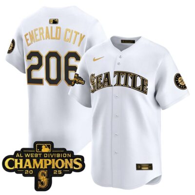 Seattle Mariners 2025 AL West Division Champions Vapor Premier Jersey - White Gold Emerald City 206