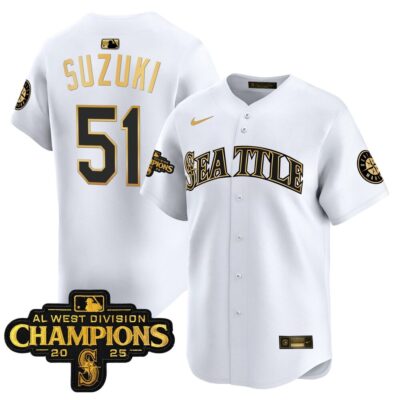 Seattle Mariners 2025 AL West Division Champions Vapor Premier Jersey - White Gold Ichiro Suzuki