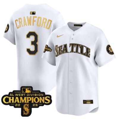Seattle Mariners 2025 AL West Division Champions Vapor Premier Jersey - White Gold J.P. Crawford