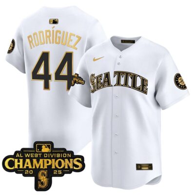 Seattle Mariners 2025 AL West Division Champions Vapor Premier Jersey - White Gold Julio Rodriguez