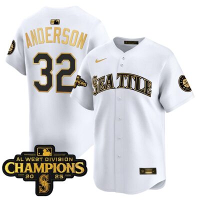 Seattle Mariners 2025 AL West Division Champions Vapor Premier Jersey - White Gold Kade Anderson