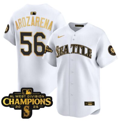 Seattle Mariners 2025 AL West Division Champions Vapor Premier Jersey - White Gold Randy Arozarena