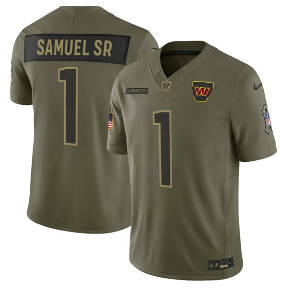 Washington Commanders #1 Deebo Samuel Sr. Olive 2025 Salute to Service Limited Football Stitched Jersey