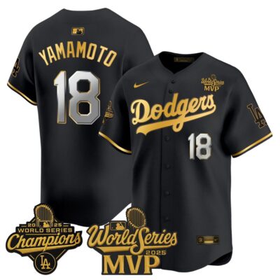 #18 Yoshinobu Yamamoto 2025 World Series MVP Vapor Premier Limited Jersey  - Black Gold