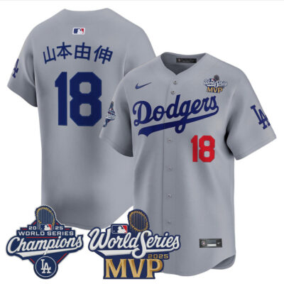 #18 Yoshinobu Yamamoto 2025 World Series MVP Vapor Premier Limited Jersey  - Kanji Gray
