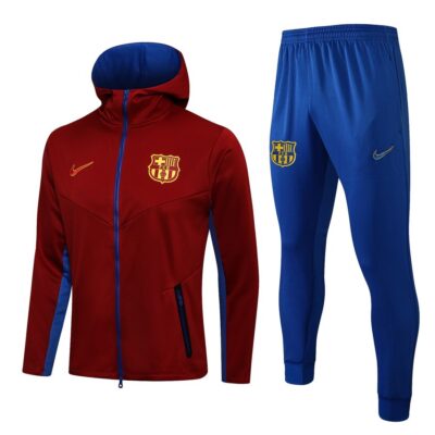 2021-2022 Barcelona Hoodie Jacket + Pants Training Suit Red