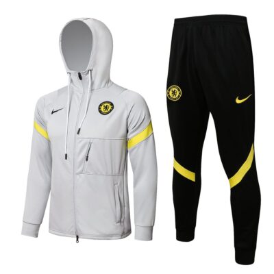 2021-2022 Chelsea Hoodie Jacket + Pants Training Suit Light Gray