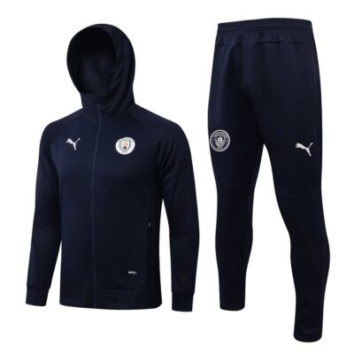 2021-2022 Manchester City Hoodie Jacket + Pants Training Suit Dark Blue