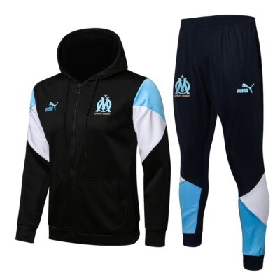 2021-2022 Olympique Marseille Hoodie Jacket + Pants Training Suit Black