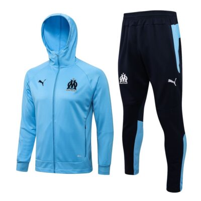 2021-2022 Olympique Marseille Hoodie Jacket + Pants Training Suit Light Blue