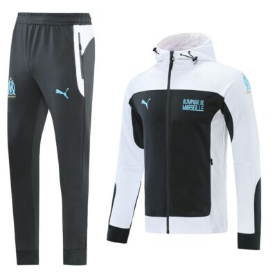 2021-2022 Olympique Marseille Hoodie Jacket + Pants Training Suit White
