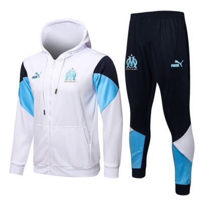 2021-2022 Olympique Marseille Hoodie Jacket + Pants Training Suit White