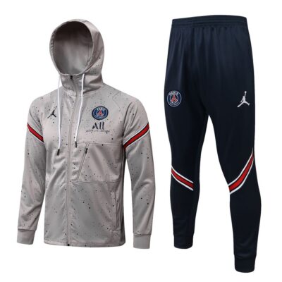 2021-2022 PSG Hoodie Jacket + Pants Training Suit Light Grey