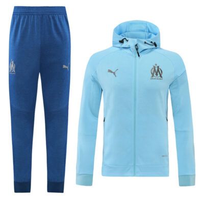 2022-2023 Olympique Marseille Hoodie Jacket + Pants Training Suit Sky Blue